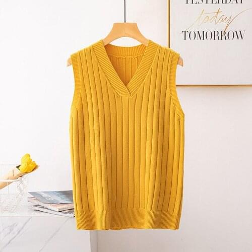 Women Spring New Fashion Slim Solid Color Knit Vests Female Loose Sleeveless Tank Tops Ladies V-neck Standard Sweater Vest Z80