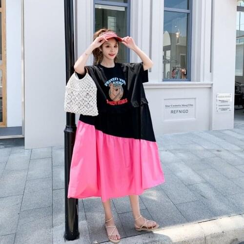 NYFS 2021 Korean New Loose Big size Woman Dress Vestidos Robe Elbise Fat mm Fashion Short Sleeve Summer Dress