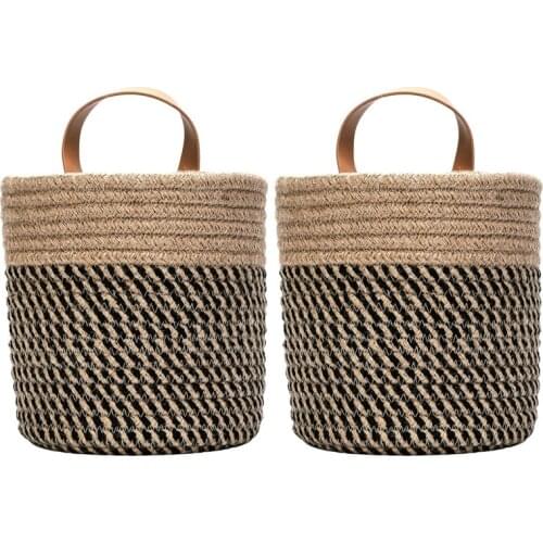 2 Pack Wall Hanging Storage Baskets - Small Cotton Rope Woven Closet Storage Bins-Shelf Basket Organizer for Plants