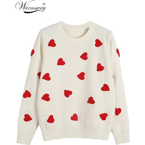 2021 Spring Embroidery Heart Women Sweater O-Neck Kawaii Fashion Pullover Loose Jumper Long Sleeve Knitwear Female C-257