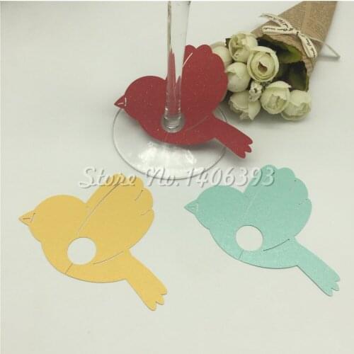 50pcs Wedding Table Decoration Place Cards wine claim Laser Cut lovely bird Wine Glass Place Cards For Wedding Party Decoration