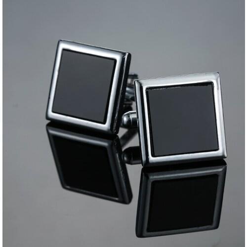 Promotion Classic Silver Plated Black Enamel Copper Mens Cufflink Luxury gift Party Wedding Suit Shirt Buttons Stripe Cufflinks