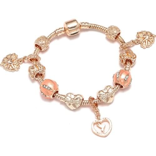 Seialoy Rose Gold t Bell Charm Bracelets For Women Girls Original Flowers Lucky Love Heart Beaded Bracelet Bangle Gift