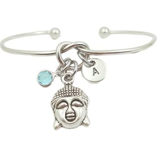 Buddha Retro Creative Initial Letter Monogram Birthstone Adjustable Bracelet Fashion Jewelry Women Gift Pendant