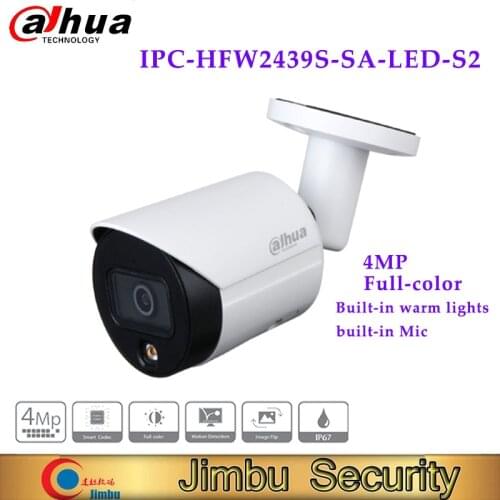 Dahua 4MP Lite Full-color Fixed-focal Bullet Network Camera HFW2439S-SA-LED-S2 IP camera built-in Mic security camera outdoor