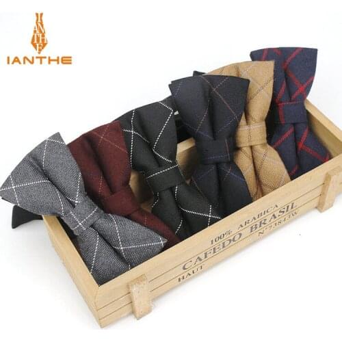 Fashion Bowtie Mens Classic Plaid Cotton Vintage Check Neck Ties For Man Colorful Gratas Corbata Butterfly Neckwear Bowties