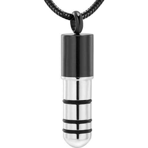 IJD11946 High Quality Black Stainless Steel Cylinder Cremation Jewelry For Men Keepsake Memorial Urn Pendant Necklace For Ashes