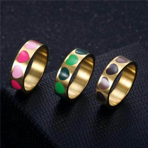 Exquisite Green Brown Pink Heart Shaped Ring Bohemian Simple Design Gold Color Ring For Women Fashion Party Jewelry Gift