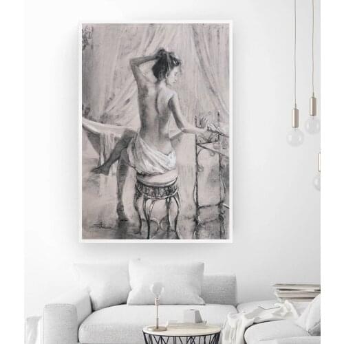 Sexy Lady Body Art Painting Nude Naked Woman After The Bath Canvas Poster Abstract Drawing Print Modern Wall Pictures Home Deocr