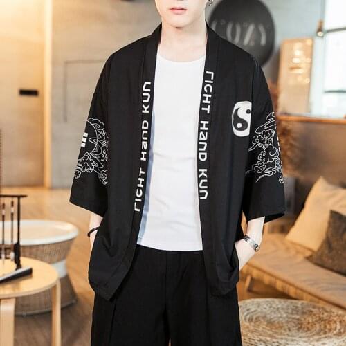 Men Japanese Kimono Print Yukata Coat Samurai Harajuku Style Japan Haori Male Cardigan Chinese Asian Traditional Costume New