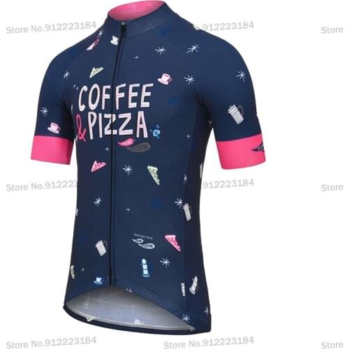 Coffee & Pizza Cycling Jersey Funny Men Bike Jersey Triathlon MTB Road Wear Clothing Short Sleeve Summer
