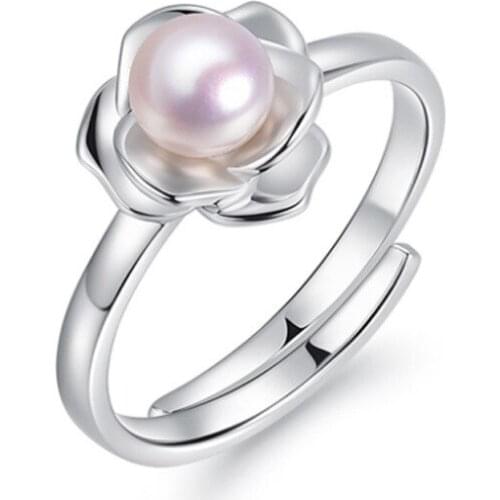 National standard 925 silver rose flower freshwater pearl net red temperament all-match Japanese light luxury ring