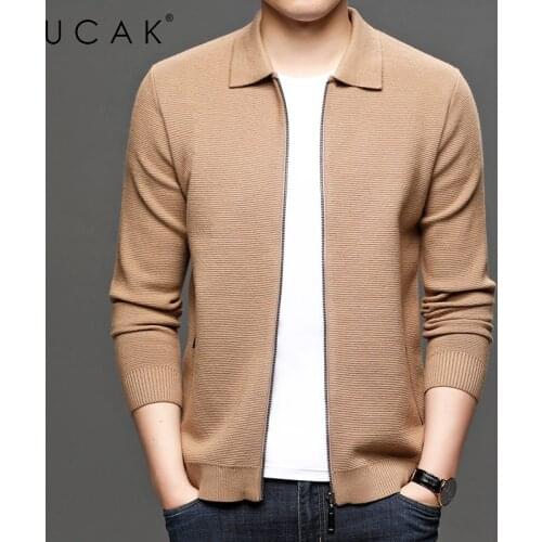 UCAK Brand Casual Zipper Cardigans Men Sweatercoat Clothing Autumn Classic Streetwear Turn-Down Collar Cardigan Pull Homme U1235