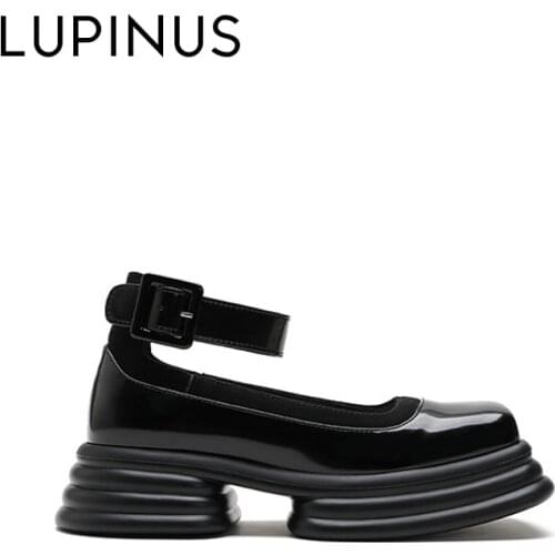 LUPINUS 2021 New Fashion Women Flat Shoe Retro Square Toe Women Mary Jane Shoe Chic Platform Ankle Buckle Women Leather Shoe