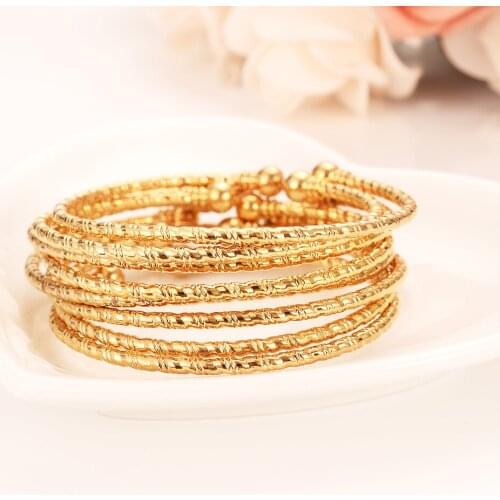 Wholesale Freedom size Solid Yellow Gold GF Filled Dubai bangles 22 k Fine Gold Helix Ethiopian bangle bracelet African Women