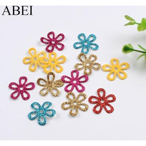 100pcs 25mm Mix Colors Glitter Flower Patches DIY Crafts Material Wedding Party Decoration Scrapbook Album Cards Making Stickers