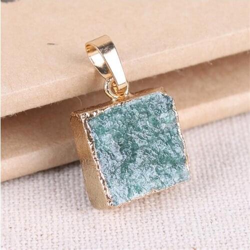 Natural Green Aventurine Pendants Charms natural Stone crystal geode charm crystal Pendant for Jewelry making necklace diy
