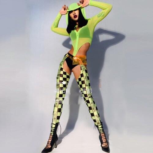 Sexy Perspective Bodysuit Female Singer GoGo Dance Performance Wear Nightclub Clothes Tops+Shorts+Pants Legs+Waist Bag DWY3330