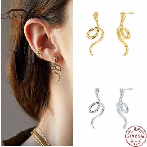 CANNER Real 925 Sterling Silver INS Fashion Snake Stud Earrings For Women Piercing Earring Earings Ear Buckle Jewelry Pendientes