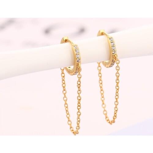 925 Stering Silver Punk Rock Circle Chain Zircon Huggies Hoop Earring Piercing Pendientes Boucles Doreilles For Women Party 2021