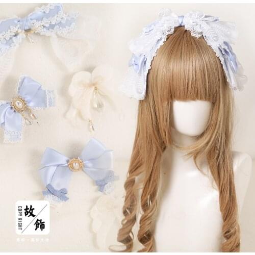 Angel Handle Sax Light Blue Bow Snow Yarn Hairpin Lolita Original KC Handmade Fairy Soft Sister Hair Hoop Hair Accessories