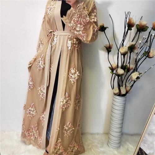 Middle WEPBEL Flower Embroidered East Fashion Womens Abaya Mesh Floral Cardigan Robe Women Long Open Dress