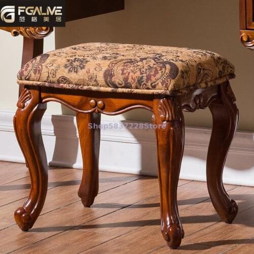 Fan Ge Meiju All Solid Wood Make-up Stool Uses American Style Dressing Stool Solid Wood Stool For Shoes Stool Carving Stool