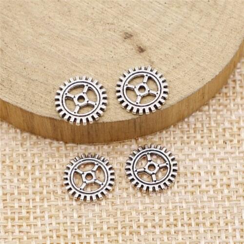 WYSIWYG 30pcs/lot Charms Gear DIY Jewelry Findings Antique Silver Color 10mm Gear Charms