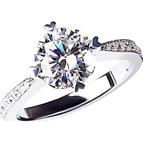 Real Big Diamond Round S925 Sterling Silver Women Rings Luxury Engagement Wedding Exquisite Cute Gift Party Fine India Jewelry