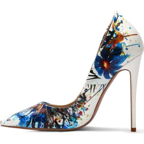 Ladies high-heeled shoes with a height of 12 cm,pointed shallow mouth, classic luxury painted stiletto banquet shoes34-45 heels