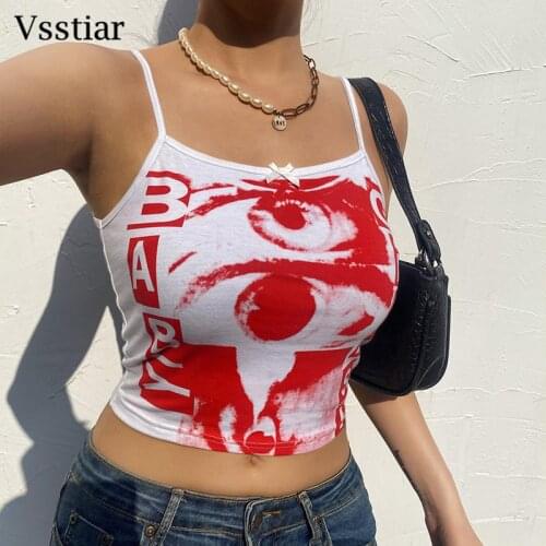 Vsstiar Strap Women Crop Top Tie Dye Sexy Club Party Camis 2021 Fashion Letter Print Summer Off Sholder Y2K Tank Tops