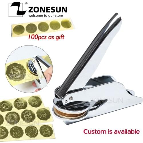 ZONESUN Custom Brass Embossing Stamp Logo Personalized Embosser Seal Stamp Pattern LOGO Embossed Seal Sculpture Certificate