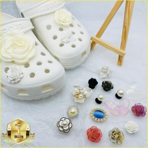 1pcs 3D Crystal Pearl Flower Croc Charms Designer DIY Shoes Decaration Charm for Croc JIBS Clogs Kids Women Girls Gifts