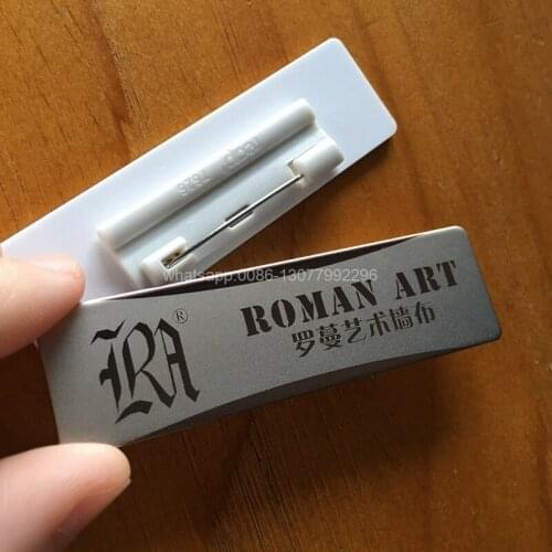 10pcs custom id badge holder 70*20mm name tags laser staff name badge pin with stainless steel and acrylic plate
