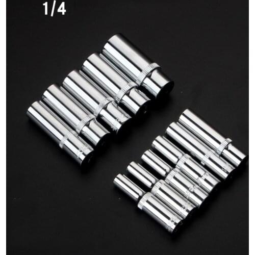 11pcs 1/4 Socket Set Adapter Long Sockets 4-14mm Deep Socket Tool Heads Torque Spanner Ratchet Socket Wrench