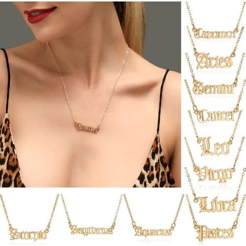 2020 Creative Twelve Constellation Necklace Vintage English Letter Clavicle Chain necklace women цепочка на шею женская