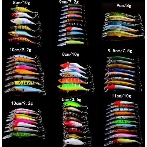 68pcs/lot Fishing Lures Mixed 9 Different Style Model Wobblers Fishing Tackle 68 Colors Minnow Lure And VIB bait Mix Wholesale