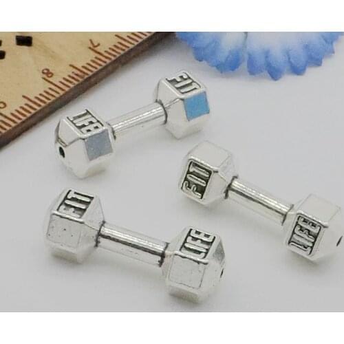 Free Ship 100Pcs Tibetan Silver fitness dumbbell Spacers Beads Jewelry Making 25x8mm