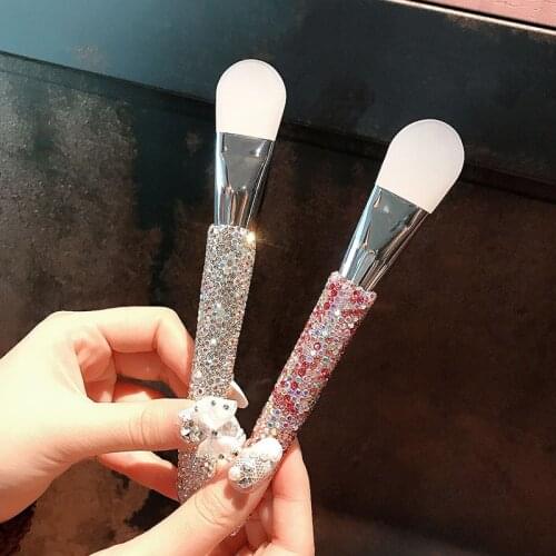 Shining facial mask brush inlaid with diamond silicone professional beauty DIY face paste mixed makeup brush tool pink white