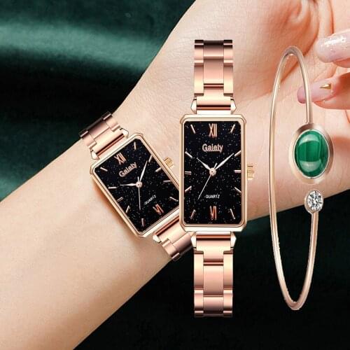 Montre Femme Womens Watches Fashion watches 2021 Luxury Gifts Clock Stainless steel Mesh belt Green Rectangle Watch Bracelet