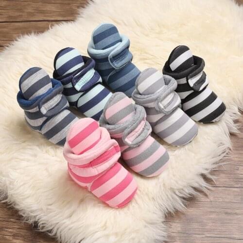 Baby Socks Shoes Boy Girl Stripe Gingham Newborn Toddler First Walkers Booties Cotton Anti-slip Infant Crib Shoes for 0-18M
