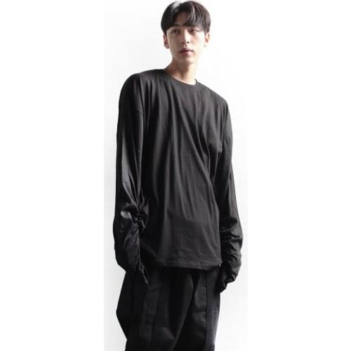Summer mens T-shirt high street style casual loose irregular open sleeve rubber drawstring Long Sleeve T-Shirt Large Size Top