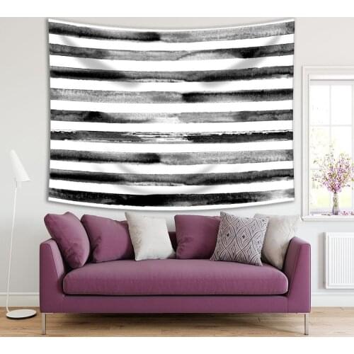 Tapestry Horizontal Black Stripes on White Watercolor Brush Stokes Modern Creative Art Printed