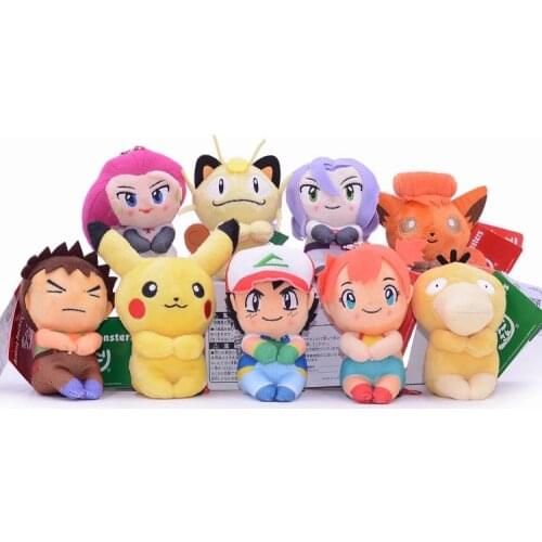 Pokemon Sitting In A Row Xiaozhi Rockets Meow Pikachu Plush Doll Backpack Pendant Doll Child Birthday New Year Christmas Gift