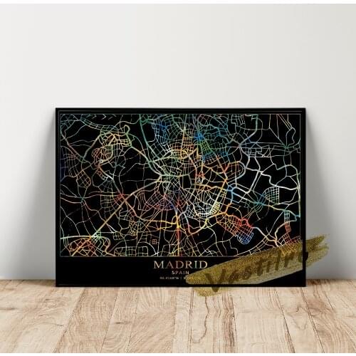 Spain Capital Map Crosswise Poster, World Map Art Prints, Colours Madrid Line Wall Picture, Madrid Geography Location Wall Decor