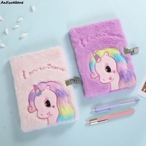Kawaii Plush Unicorn Notebook With Lock Password Book Diary A5 Handbook For Kids Friends Teacher Gifts Student Stationery