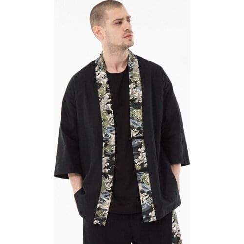 Kimono Cardigan Men Haori Yukata Male Samurai Costume Clothing Kimono Jacket Mens Kimono Shirt Yukata Haori