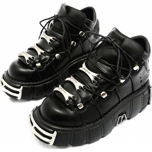 Punk Style Women Sneakers Lace-up 6CM Platform Shoes Woman Creepers Female Casual Flats Metal Decor Motorcycle Shoes Martin