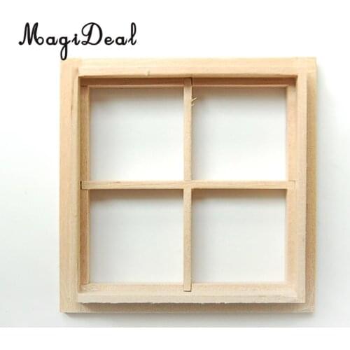 MagiDeal 1Pc 1/12 Dollhouse Miniature Wooden 4 Pane Window DIY Acce for Kids Pretend Play Doll House Furniture Kit Toy 7x7cm