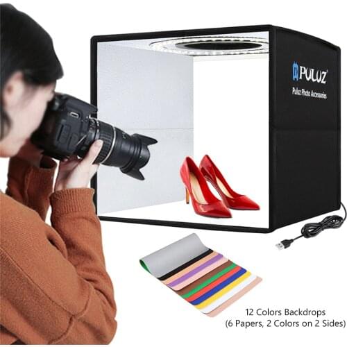 PULUZ Photo Studio Light Box with 12 Colors Background Mini Tabletop Lightbox Photography Soft Box Shooting Box Tent Ring Light